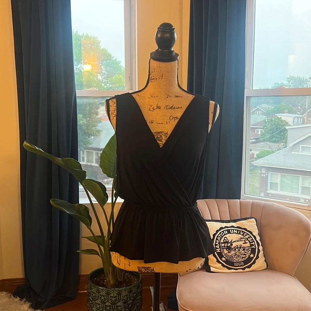 Sleeveless Black Wrap Peplum Top